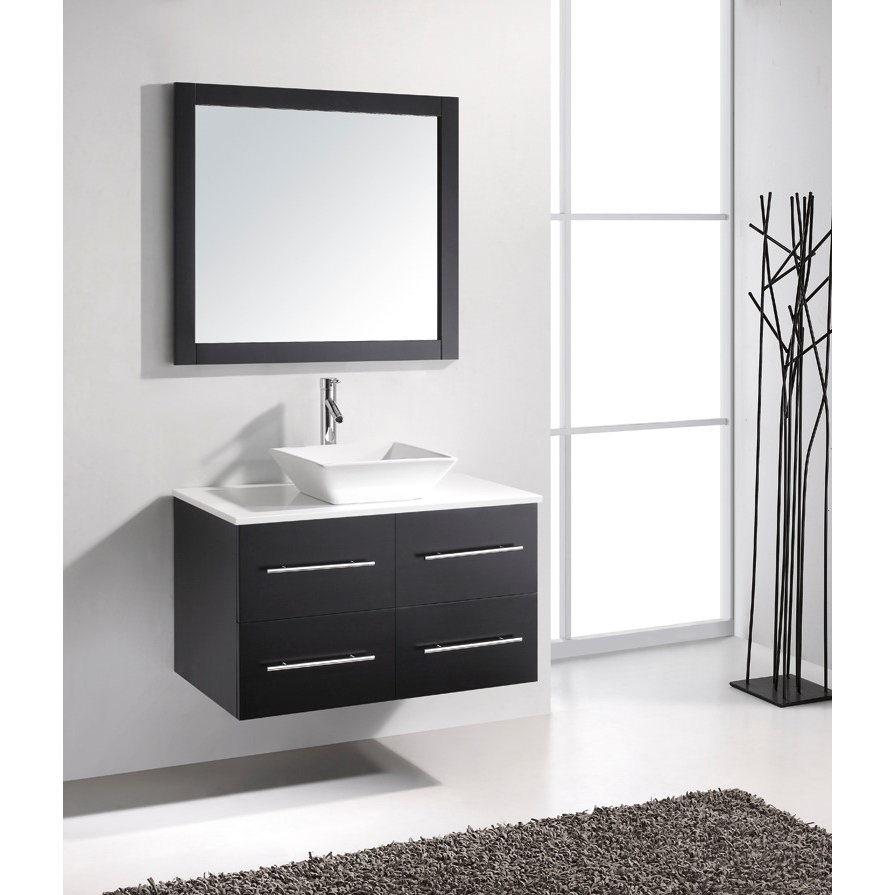 Virtu USA Ultra Modern 35" Single Bathroom Vanity Set with White Stone